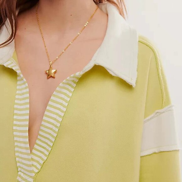 NWOT Free People We the Free Clean Prep Polo Pullover Cotton Sweatshirt Lime M - Picture 3 of 6